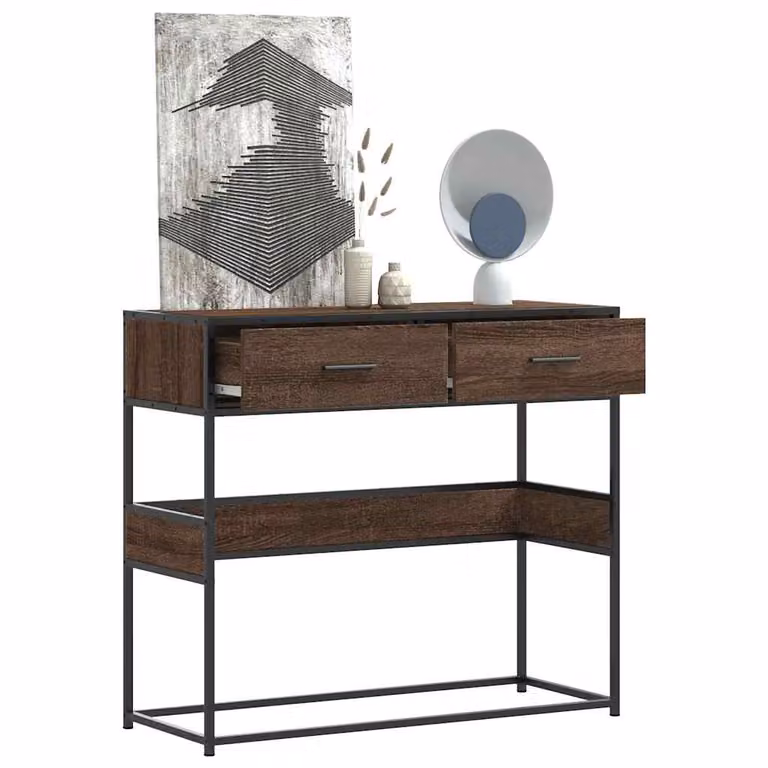 vidaXL Tavolo Consolle in Legno Rovere Marrone L 90 cm, P 35 cm, H 80 cm