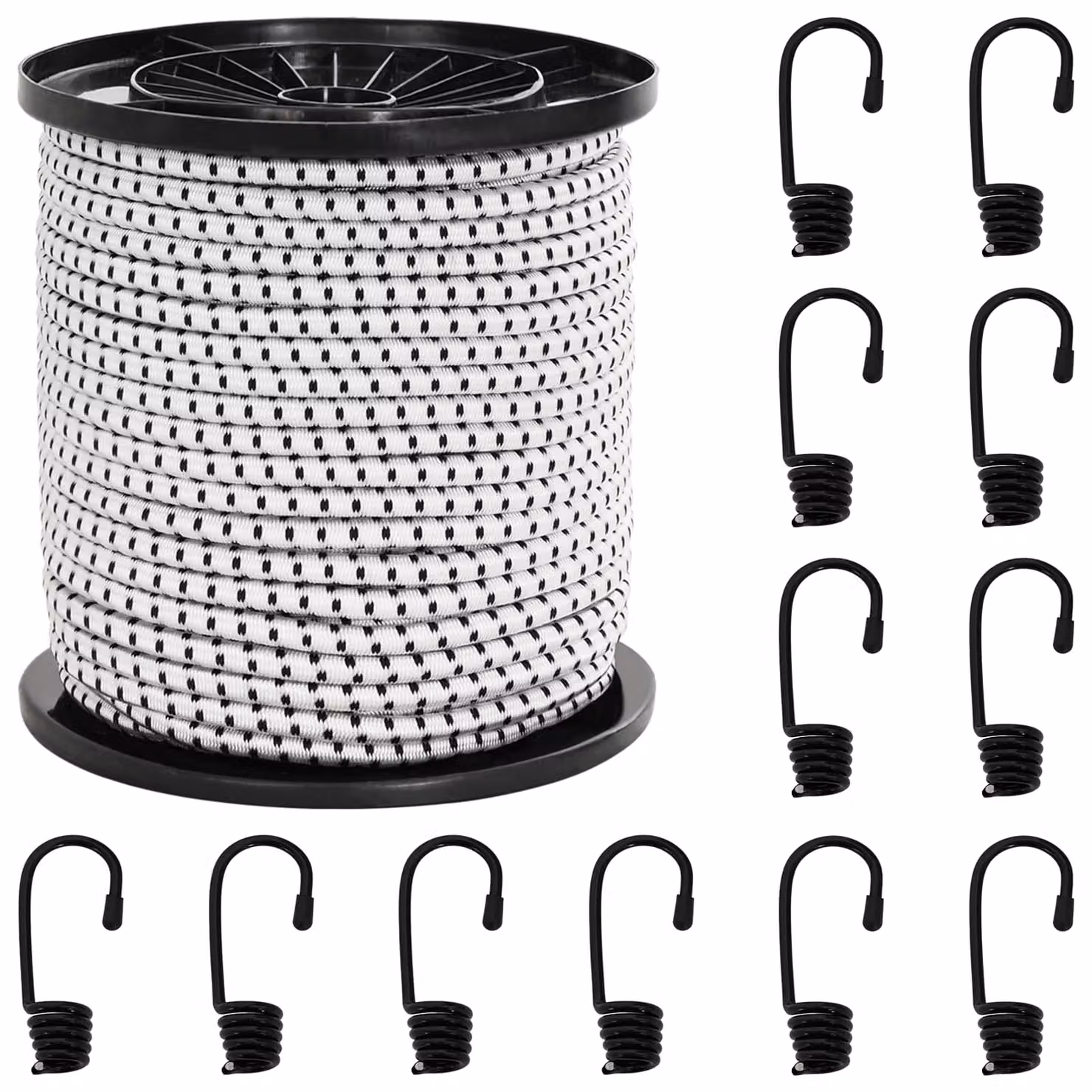 Corde Bungee con Ganci vidaXL in PP e gomma, Nero e Bianco, Diametro: 6 mm