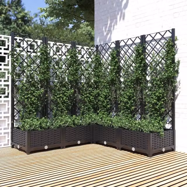 Vaso da giardino con supporto per piante rampicanti vidaXL, colore nero, L/P/H: 120 x 120 x 121,5 cm – 1