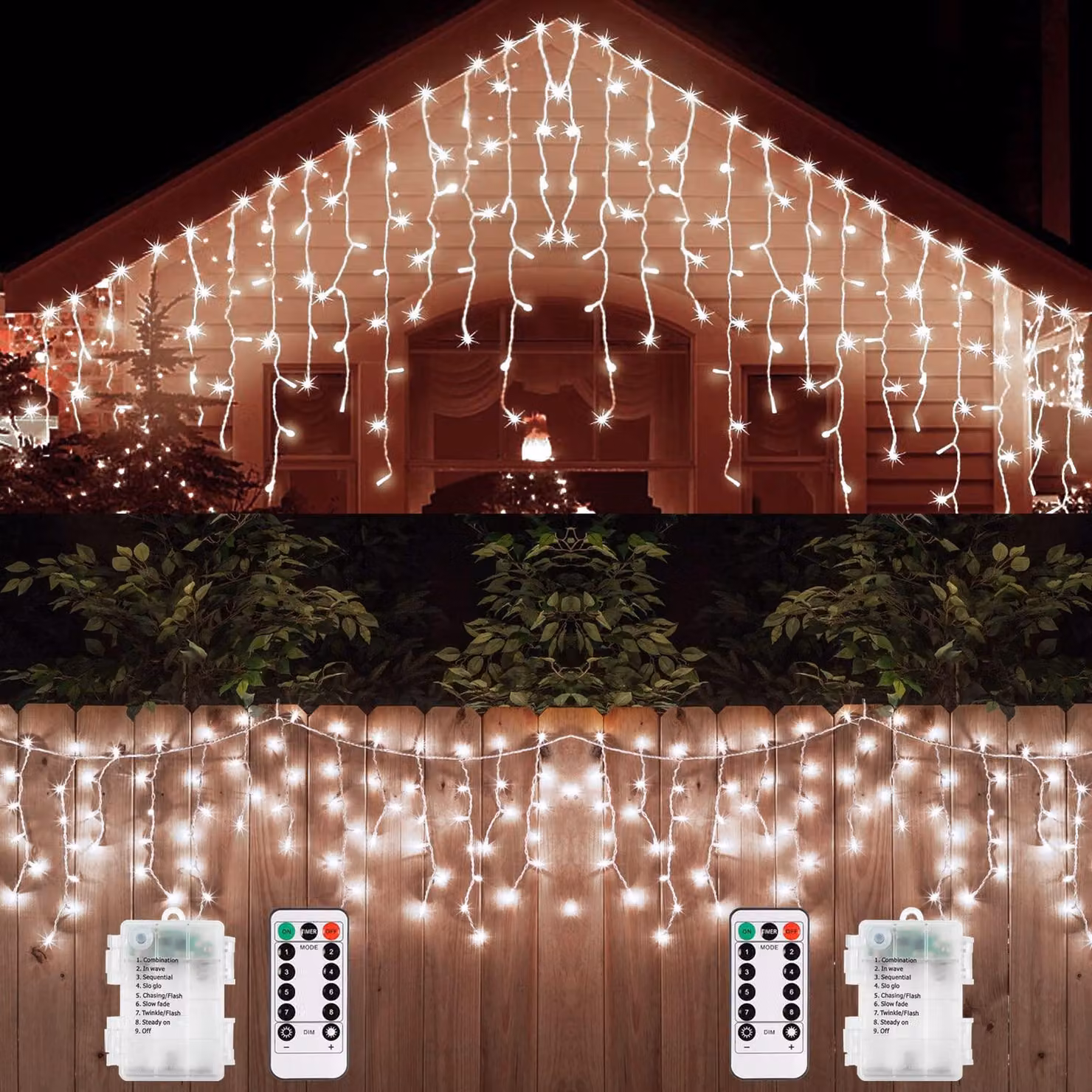 Catena luminosa a LED per decorazioni invernali, lunghezza 2,4 metri, 102 LED, luce bianca fredda, alimentazione a batteria