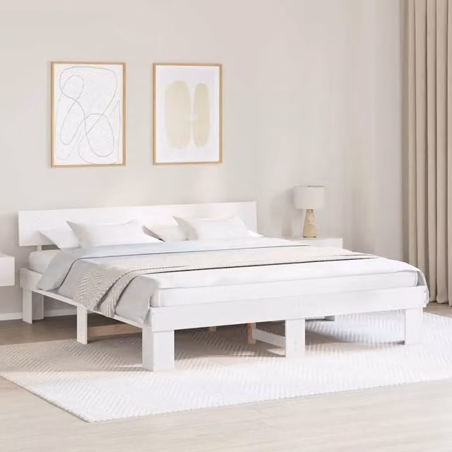 Struttura del letto-Giroletto-Rete del Letto Bianco 200 x 200 cm Pino massello 465510