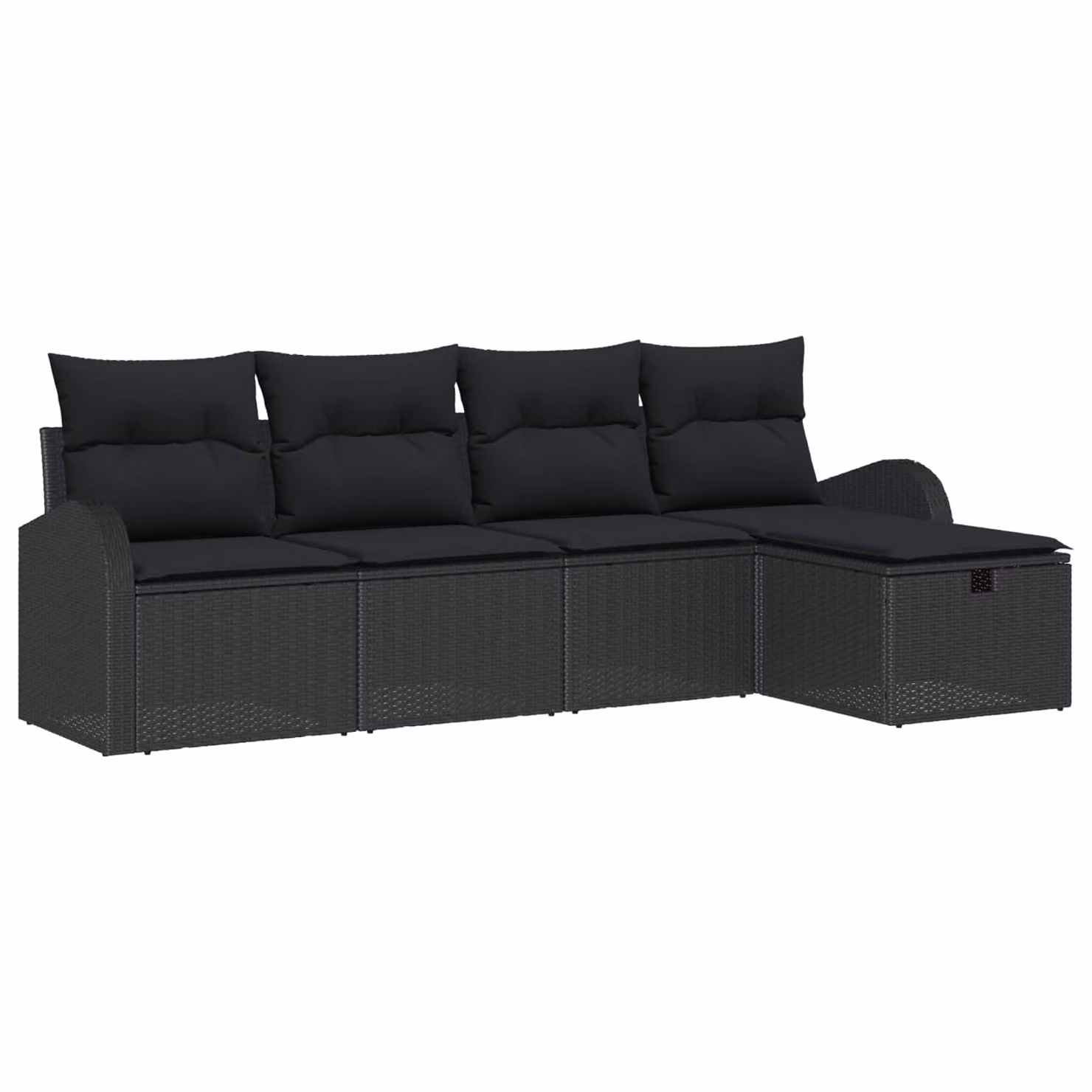 Set di divani da giardino vidaXL a forma di L con 5 pezzi, colore nero, in rattan con struttura in metallo e cuscini inclusi con contenitore per archiviazione – 1