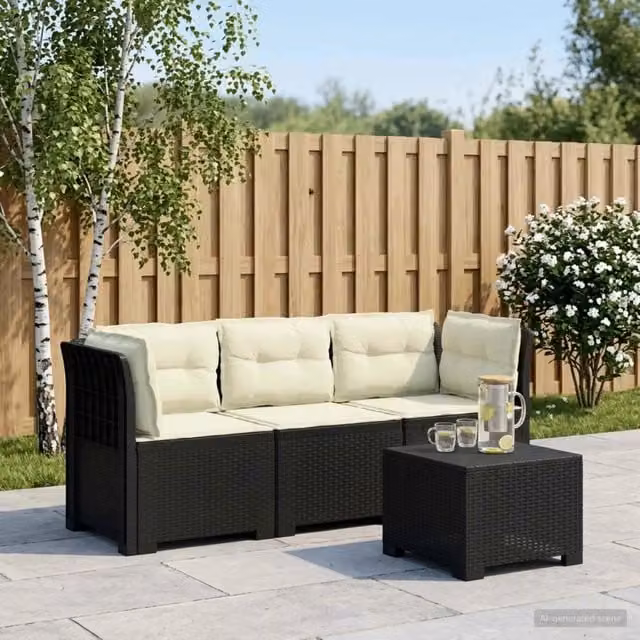 Divano da esterno-Divano da Giardino 3 posti con cuscini in look rattan PP 652018