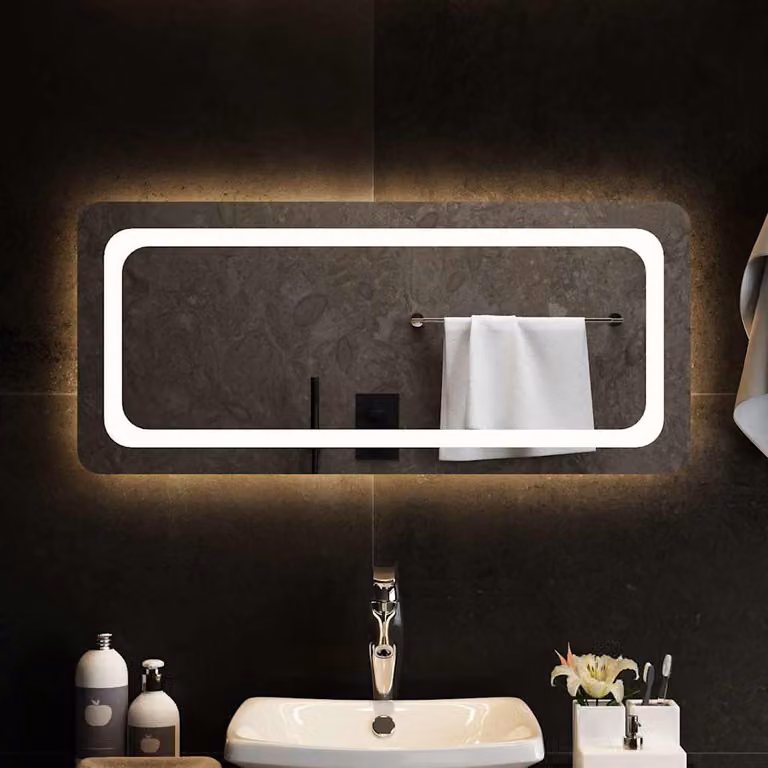 Specchio da bagno moderno vidaXL con luci LED, rettangolare, L 90 cm x H 40 cm