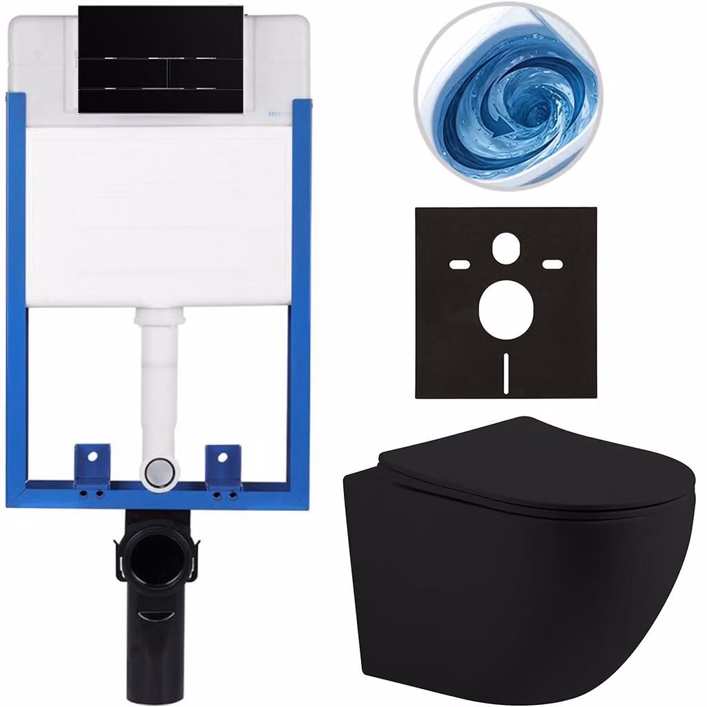 CERANO - Set completo per WC da incasso Lite/Cesso - nero opaco - Pulsante per WC Line, nero opaco - da incasso - 49x36 cm