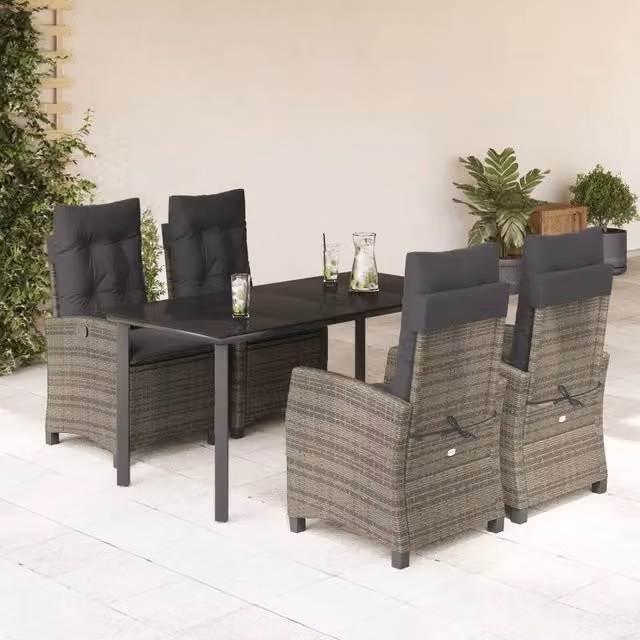 Set da Pranzo da Giardino 5 pz con Cuscini in Polyrattan Grigio 3212796