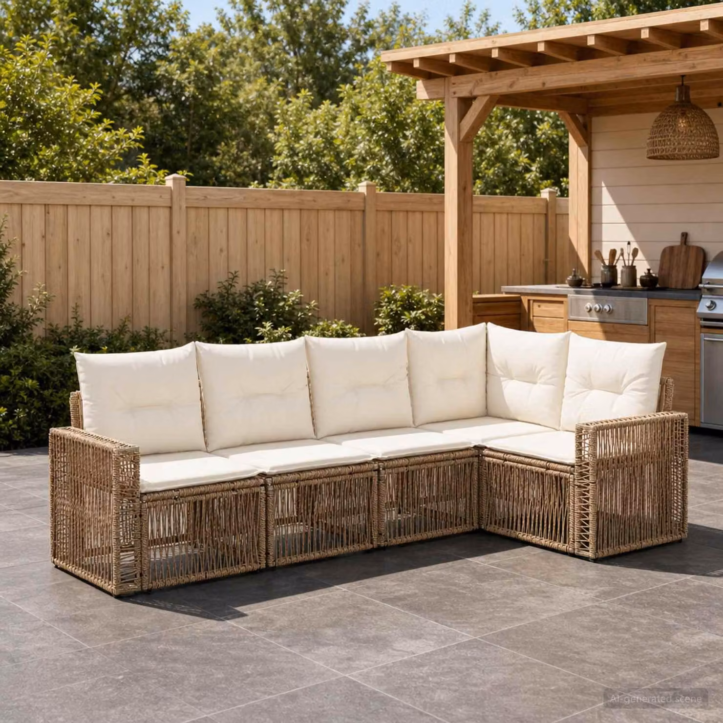 Maison Exclusive - Set da giardino composto da 5 pezzi. Divano da giardino in rattan sintetico, color beige e crema