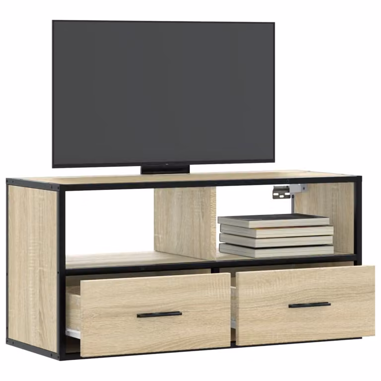 Mobile TV vidaXL in stile industriale, Rovere Sonoma e Metallo, con ruote, L 80 cm x P 31 cm x H 39,5 cm