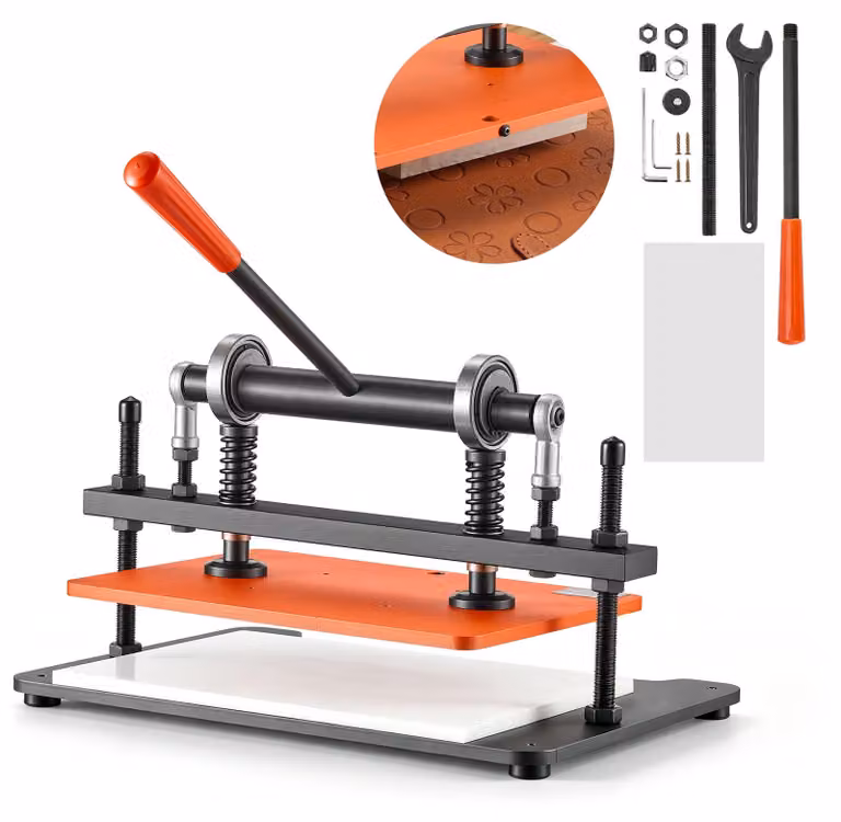 Macchina per la lavorazione della pelle VEVOR, dimensioni 360x260 mm, macchina per il taglio della pelle, perforatrice, pressa manuale per la goffratura e la punzonatura di pelle, tessuto, carta, silicone, con una pressione di 1,5 tonnellate, una corsa di