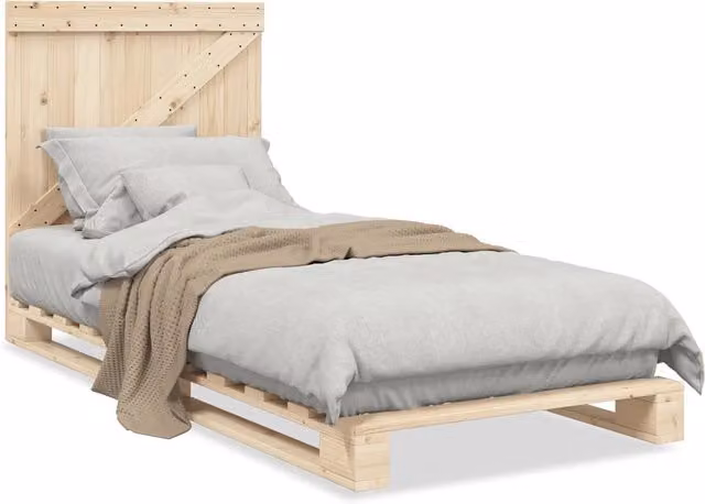Letto singolo | Letto per adulti | Giroletto con Testiera 90x200 cm in Legno Massello di Pino