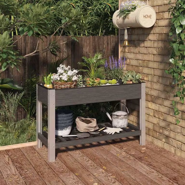 Fioriera Rialzata da Giardino con Ripiano vidaXL in WPC Grigia L: 120 cm, P: 50 cm, H: 75 cm