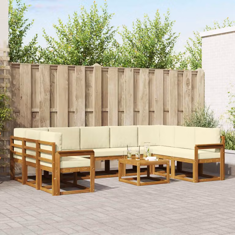 Set di divani da esterno vidaXL a forma di U in legno di acacia con cuscini, colore beige e marrone