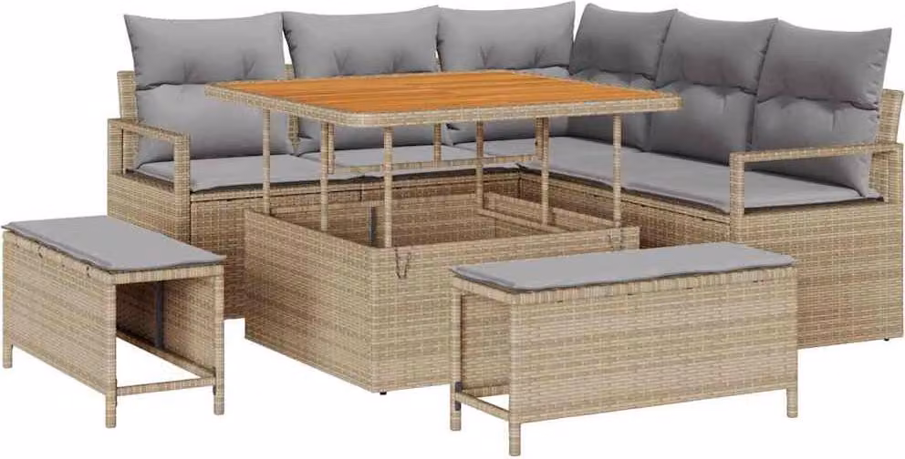 Set Divano da Giardino con cuscino 8 pcs Beige polyrattan