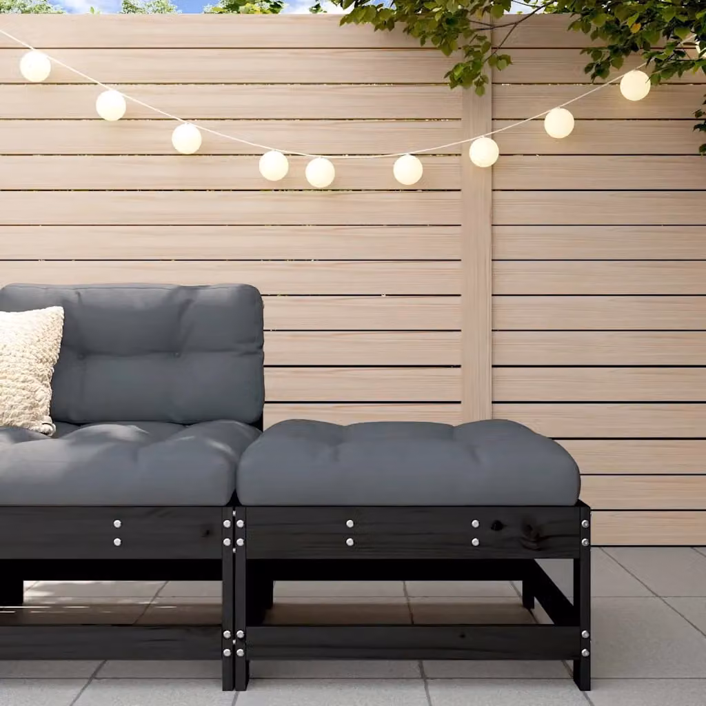vidaXL Poggiapiedi da Giardino in Legno di Pino Nero con Cuscini, Colore Antracite