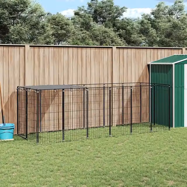 Gabbia per cani vidaXL in metallo grigio e nero resistente alle intemperie L: 330 cm, P: 110 cm, H: 110 cm