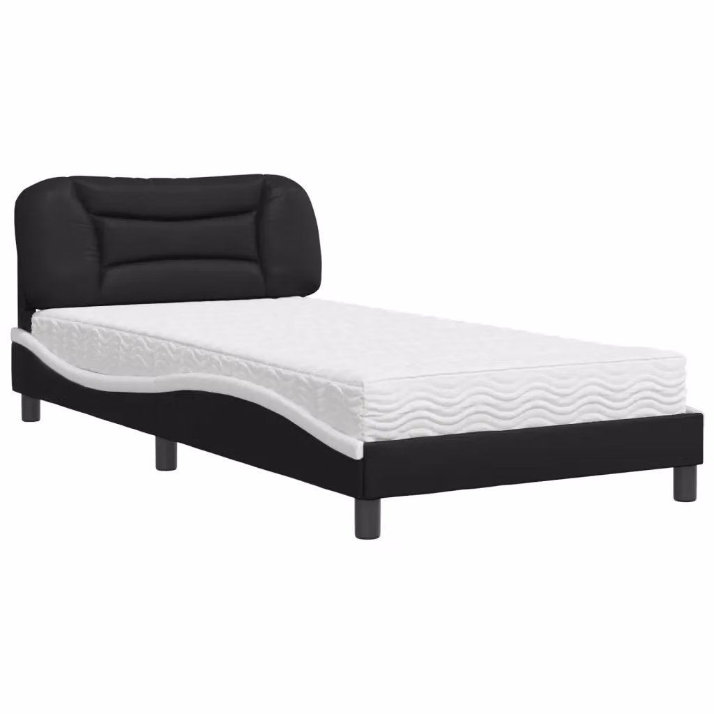 Letto moderno vidaXL con materasso e cassetti in similpelle nero e bianco L/P: 100 x 200 cm – 2