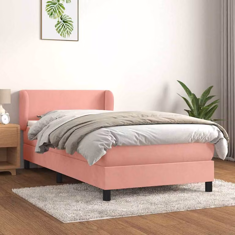 vidaXL Giroletto a Molle con Materasso in Velluto Rosa e Bianco, L/P/H: 203 x 103 x 88 cm