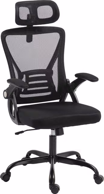 Sedia da ufficio ergonomica HOMCOM con braccioli ribaltabili e poggiatesta regolabile, nero – 1