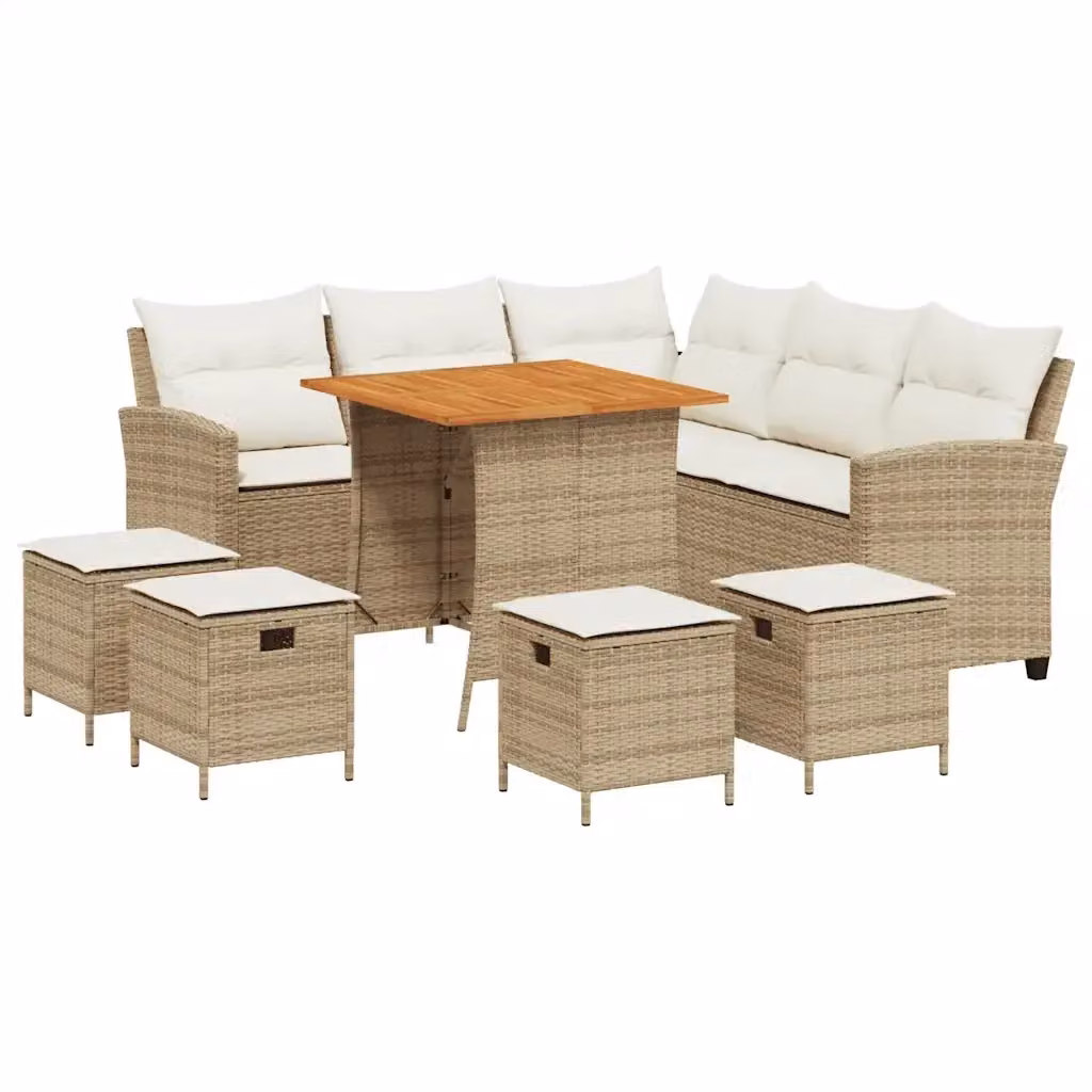 Set Divano da Giardino a L con Cuscini e Tavolino vidaXL, 6 Pezzi, Beige e Bianco – 2