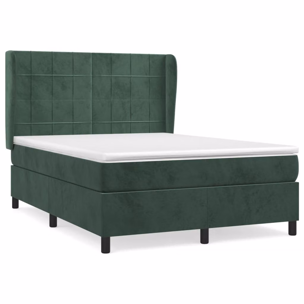 Giroletto a Molle con Materasso Verde Scuro 140x190 cm Velluto