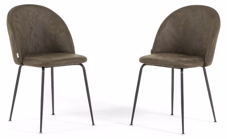 Set di 2 sedie da pranzo in ecopelle, imbottite con gambe in metallo, sedie moderne per cucina, sala da pranzo, bar e ristoranti SARA - Verde/grigio scuro