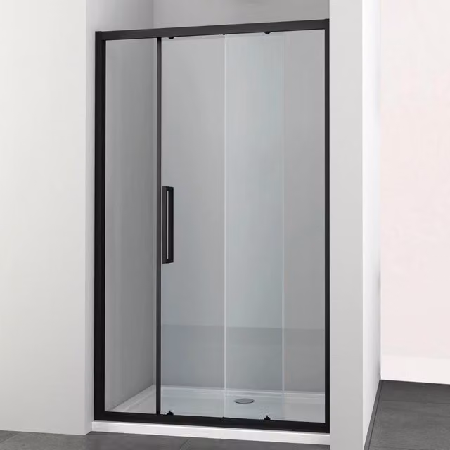 Ogomondo porta scorrevole slide 2 due ante black profilo nero cristallo 6 mm *** misure 96-100xh195 cm, confezione 1