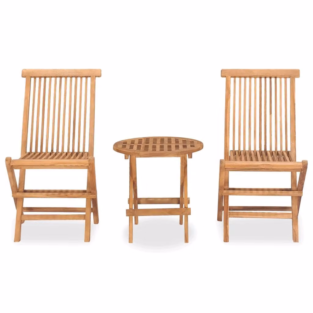 set da pranzo da giardino a 3 pezzi pieghevole in legno massiccio di teak