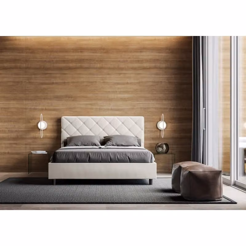 Letto Matrimoniale alla Francese Priya Ityhome Imbottito con Contenitore Bianco in Similpelle L/P/H: 150 x 200 x 122 cm – 2