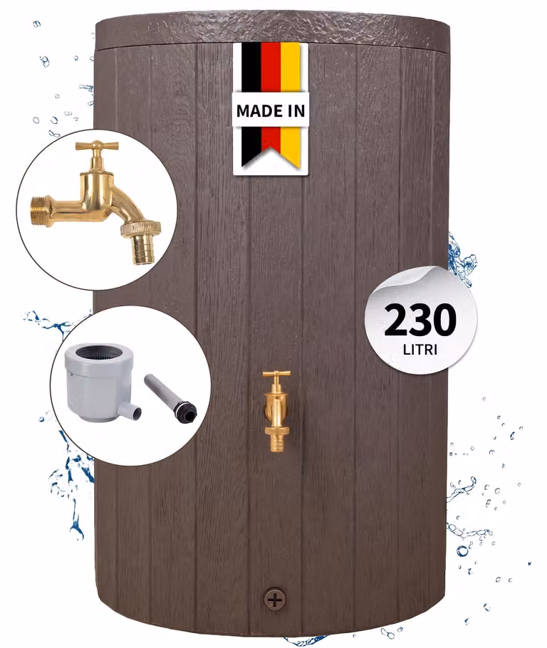 GARANTIA TIMBER serbatoio per pioggia set completo 230 litri marrone incl. rubinetto in ottone e raccordo pluviale
