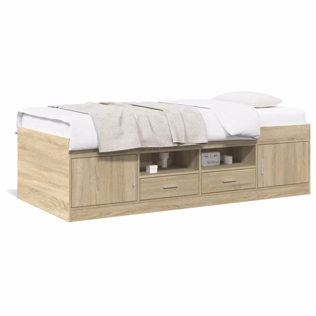 vidaXL Divano Letto Moderno con Cassetti e Seduta Sollevabile, Colore Rovere, L/P/H: 200 x 102 x 52 cm – 2