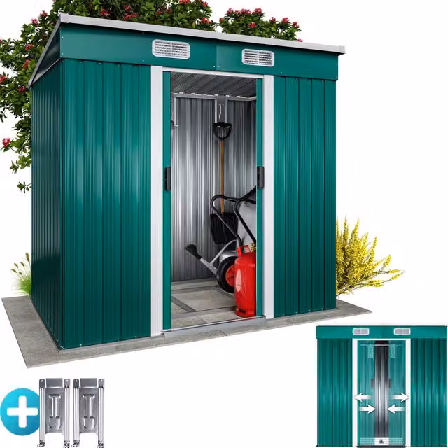 Casetta da giardino Gardebruk in metallo verde con porta scorrevole e ventilazione sul tetto L/P/H: 200 x 125 x 180 cm