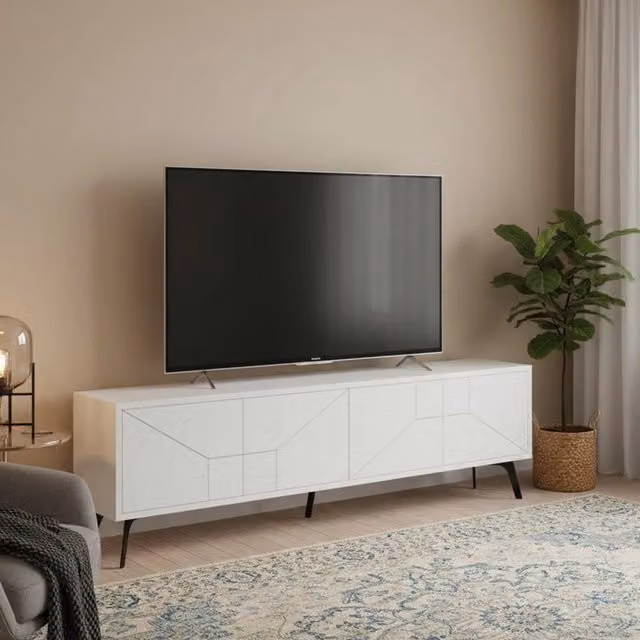 Mobile porta TV DMORA moderno in legno bianco con un ripiano L: 180 cm, P: 30 cm, H: 50 cm – 1