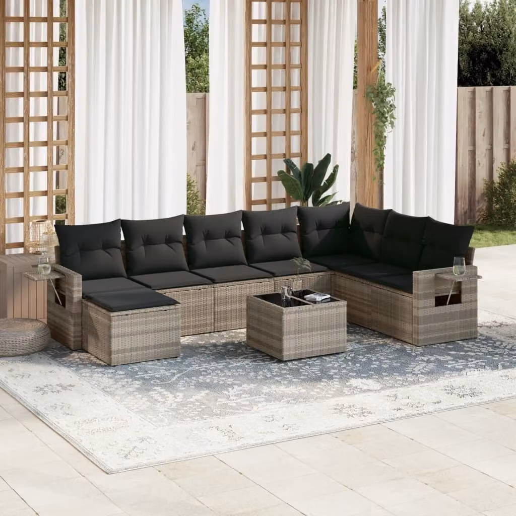 Maison Exclusive - Set Divano da Giardino 9pz con Cuscini Grigio Chiaro Polyrattan