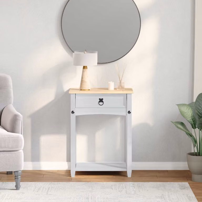 vidaXL Tavolo Consolle in Pino Massello Bianco Stile Rustico L/P/H: 55 x 35 x 73 cm