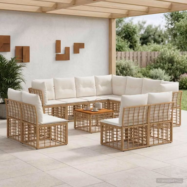 Maison Exclusive - Set da esterno per divano, composto da 12 pezzi. Tessuto in poliestere, naturale e color crema