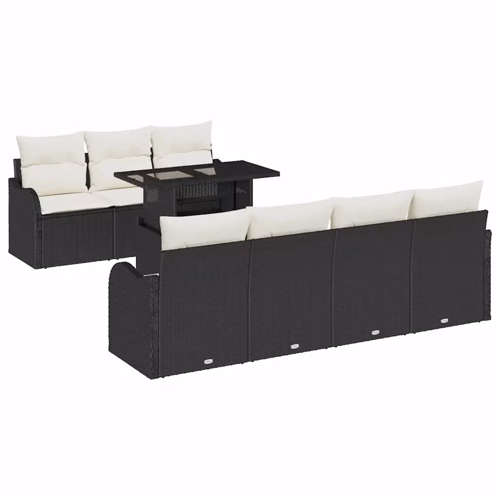 Set Divano da Giardino vidaXL 8 Pezzi in Polyrattan Nero e Beige con Cuscini e Tavolino – 2