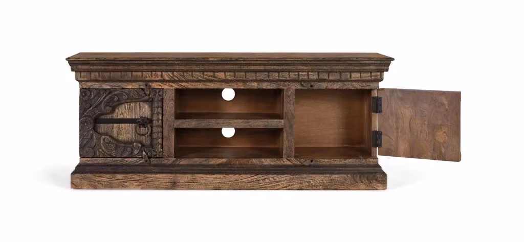 Mobile porta TV Giner Y Colomer in legno di mango marrone con ante e ripiani – 2