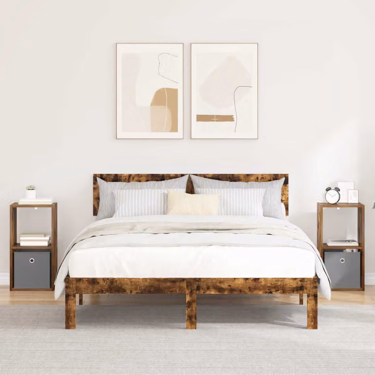 Set di 2 comodini moderni vidaXL in legno color rovere fumo L: 30,5 cm, P: 27 cm, H: 59,5 cm
