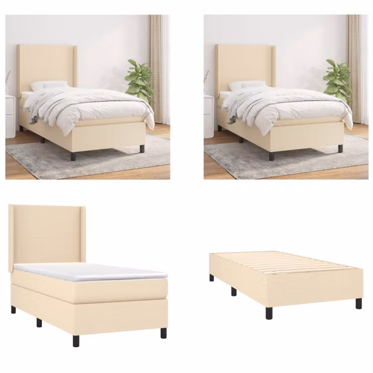 vidaXL Letto a molle con materasso crema 90x200 cm in tessuto - Letto a molle - Boxspringbetten - Bett - Schlafzimmermöbel