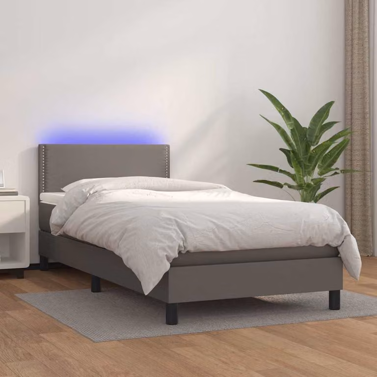 vidaXL Letto Giroletto con Materasso Ibrido e Illuminazione LED Grigio L: 80 cm, P: 200 cm