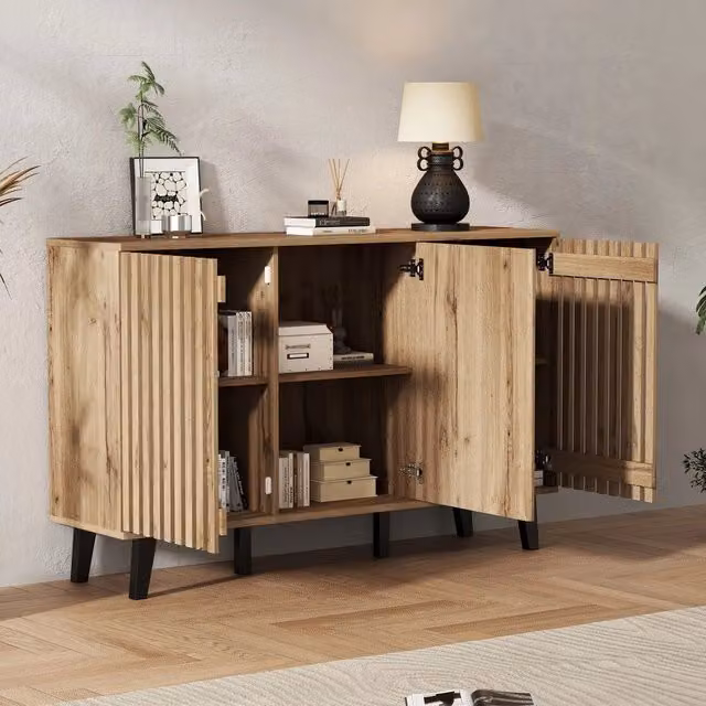 Credenza Laterale ¨C MINIMAL ¨C Bianco, Legno, 3 Ante, Ripiani, 150x40x95 cm