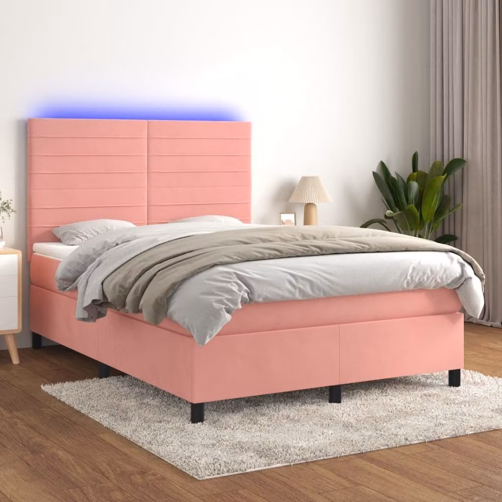 Maison Exclusive - Letto a Molle con Materasso e LED Rosa 140x190 cm in Velluto