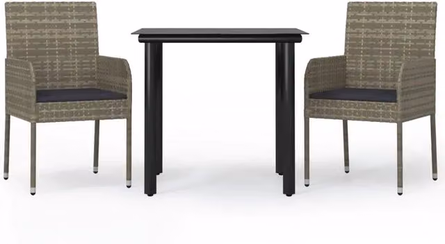 Set Salotto Giardino 3 pz | Set di Mobili da Esterno con Cuscini Nero e Grigio Polyrattan