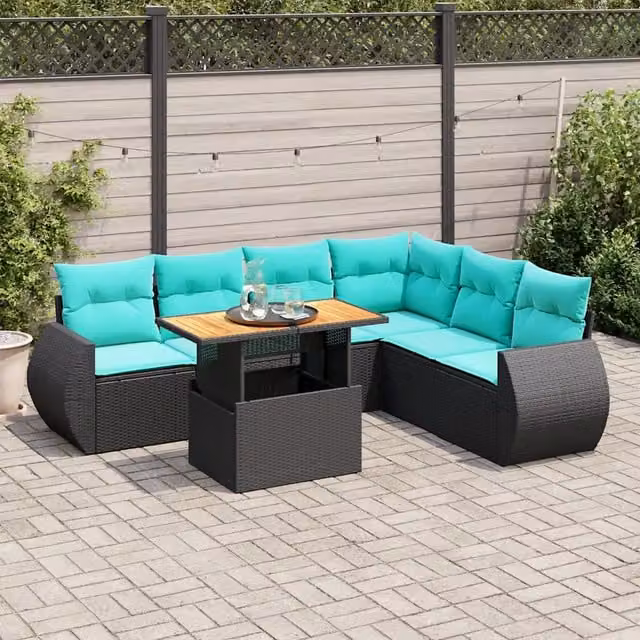 Set Divani da Giardino con Cuscini 7pz Nero Polyrattan 3327270