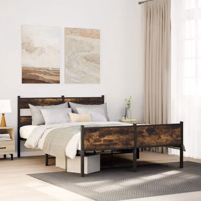 vidaXL Giroletto senza Materasso in Truciolato e Metallo, Rovere Fumo, L/P/H: 200 x 150 x 91,5 cm