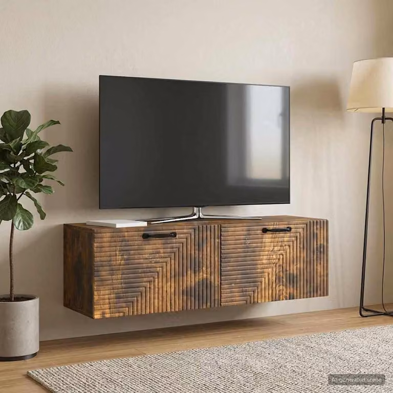 Mobile Porta TV da Muro vidaXL in Rovere Fumo, Design Moderno con Scomparti Media, L 98 x P 31 x H 30 cm