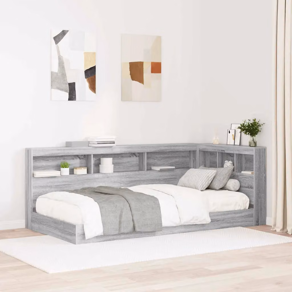 Testata letto con contenitore e porta USB vidaXL, Grigio Sonoma, L: 217,5 cm, H: 107,5 cm, P: 76,5 cm