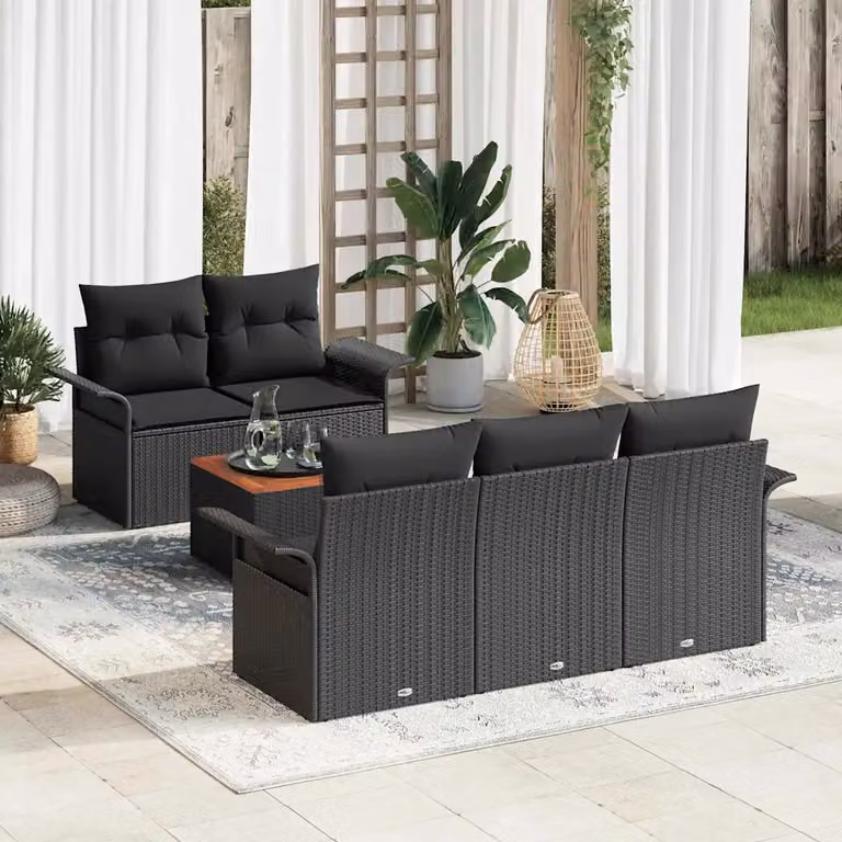 Set Divano da Giardino vidaXL a L con Archiviazione, 6 Pezzi, Nero