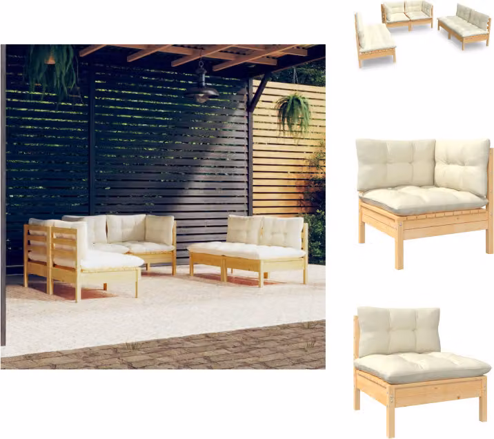 vidaXL Set di 6 pezzi da giardino con cuscini crema in legno di pino massiccio - Set di mobili da giardino