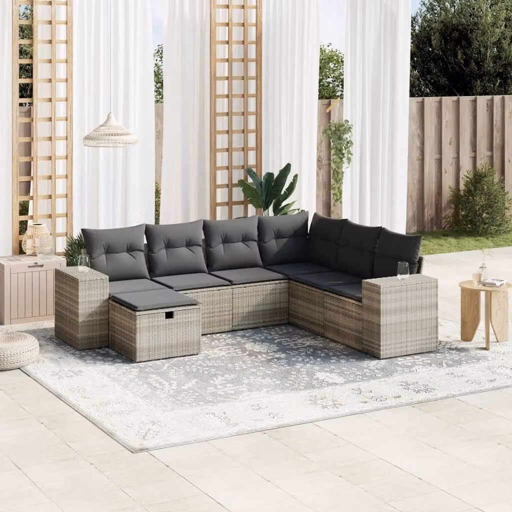 Maison Exclusive - Set Divani da Giardino 7pz con Cuscini Grigio Chiaro Polyrattan